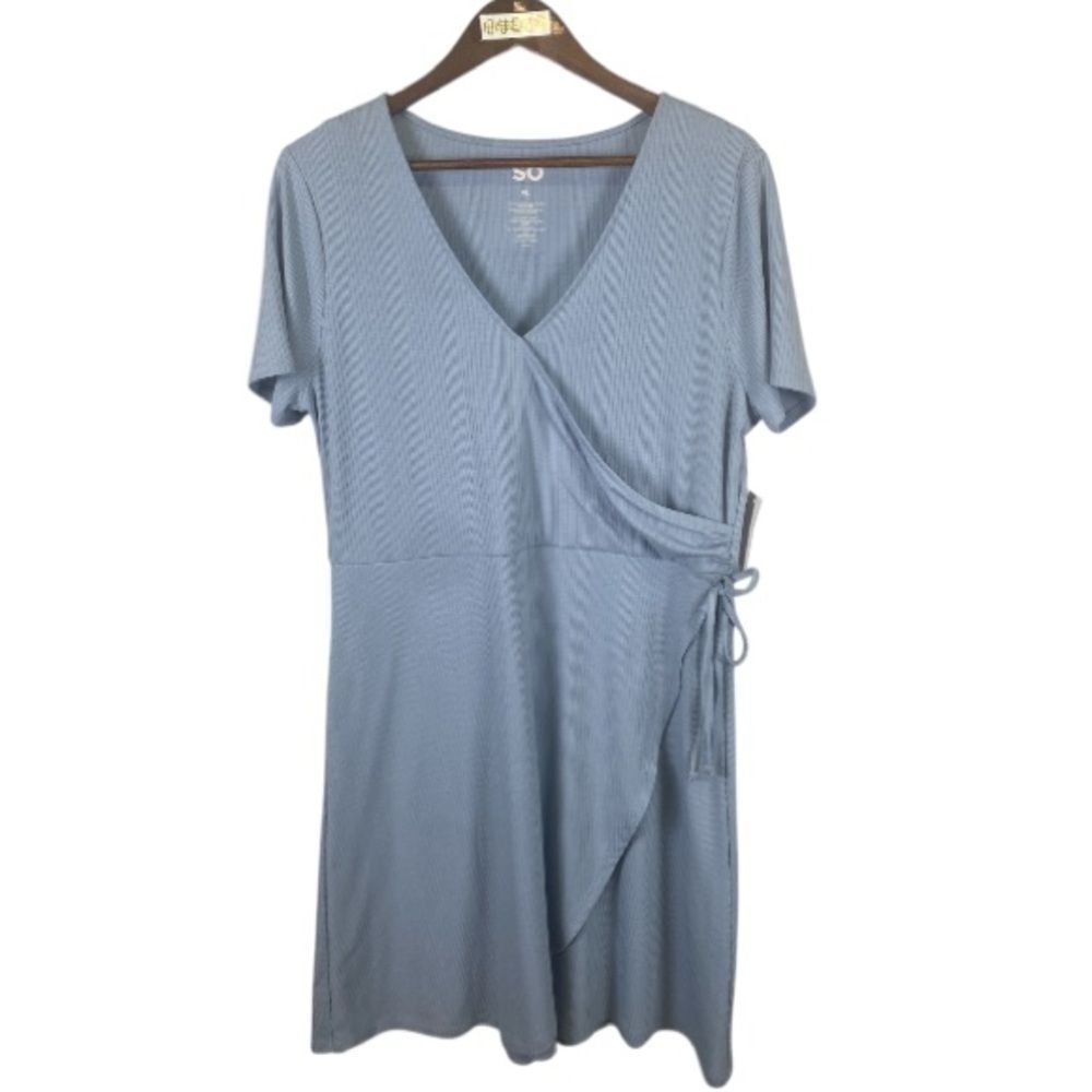 SO ribbed knit Blue Wrap Dress /XL